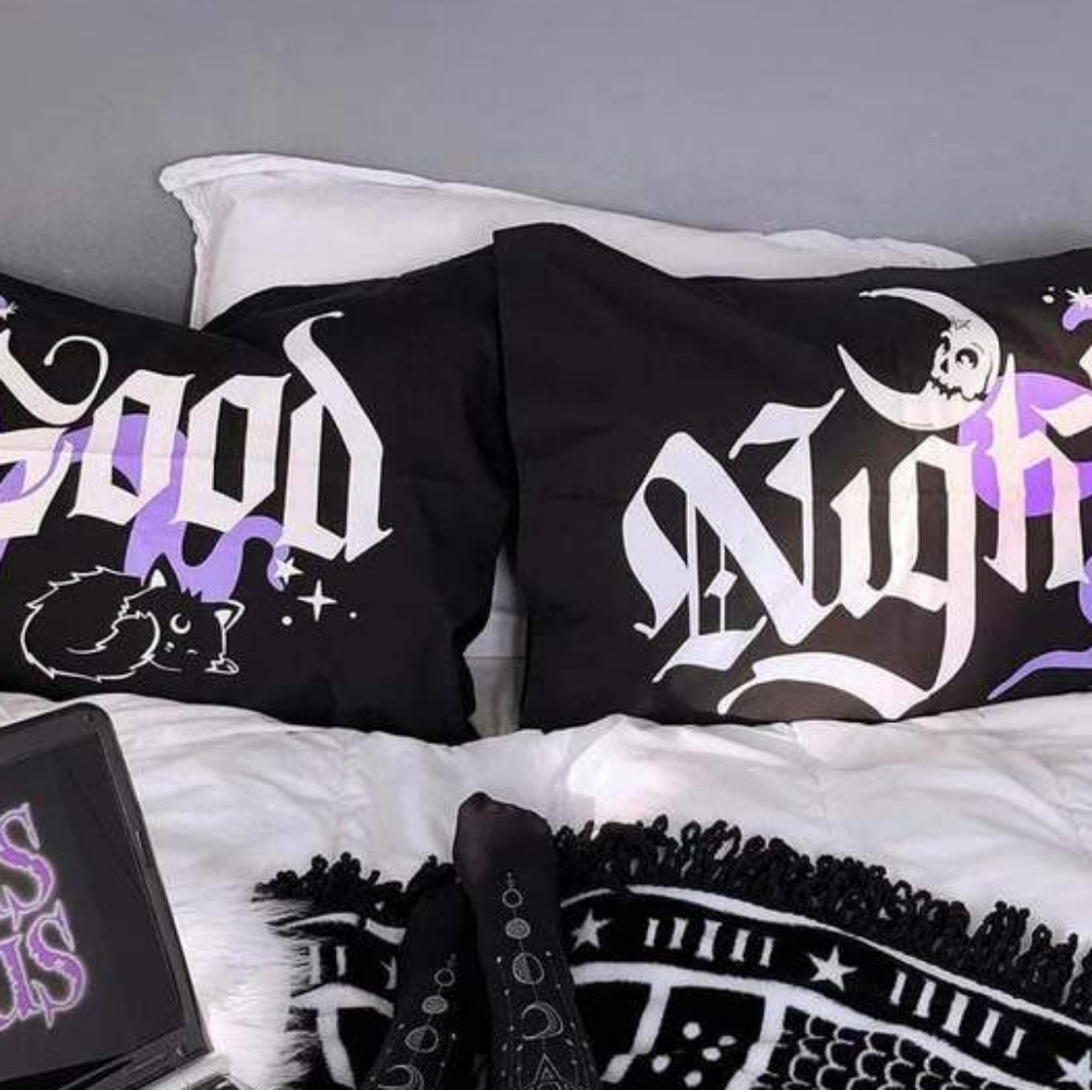 Black and Purple 'Good Night' Pillowcases